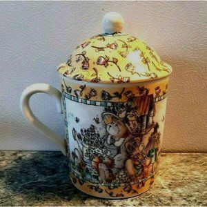 Lidded Coffee Tea Cup Mug 2000 Vtg Teddy Bear Friends